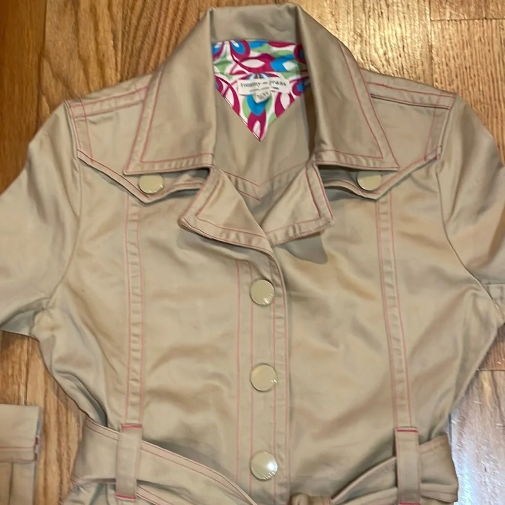 NEW Vintage Khaki Y2K Tommy Hilfiger Jeans  Cotton Tan Trench Coat Snap closur…